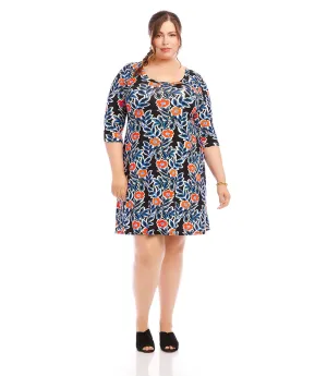 Plus Size 3/4 Sleeve A-Line Dress