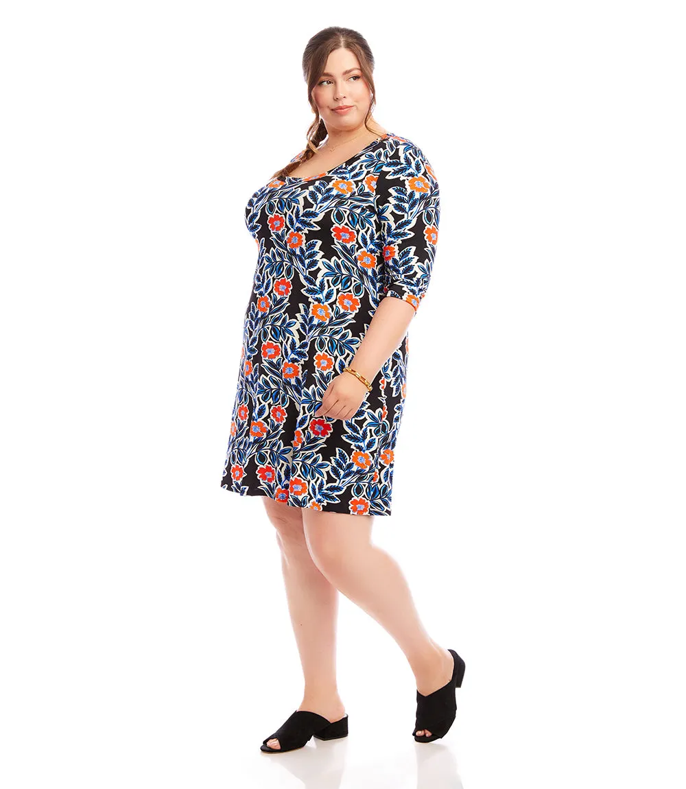 Plus Size 3/4 Sleeve A-Line Dress