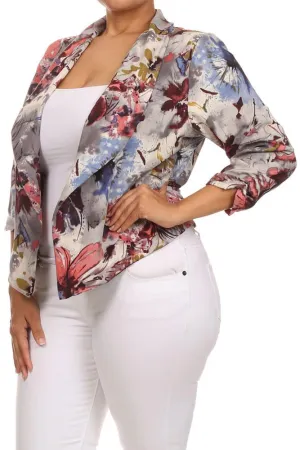 Plus Size Vintage Inspired Floral Pink Blazer