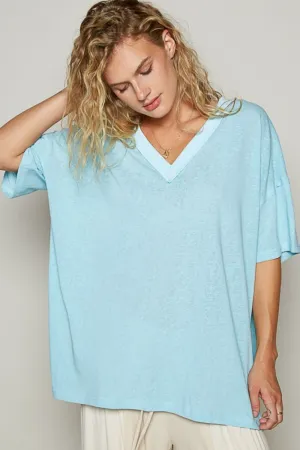 POL V-Neck Half Sleeve T-Shirt- Light Blue
