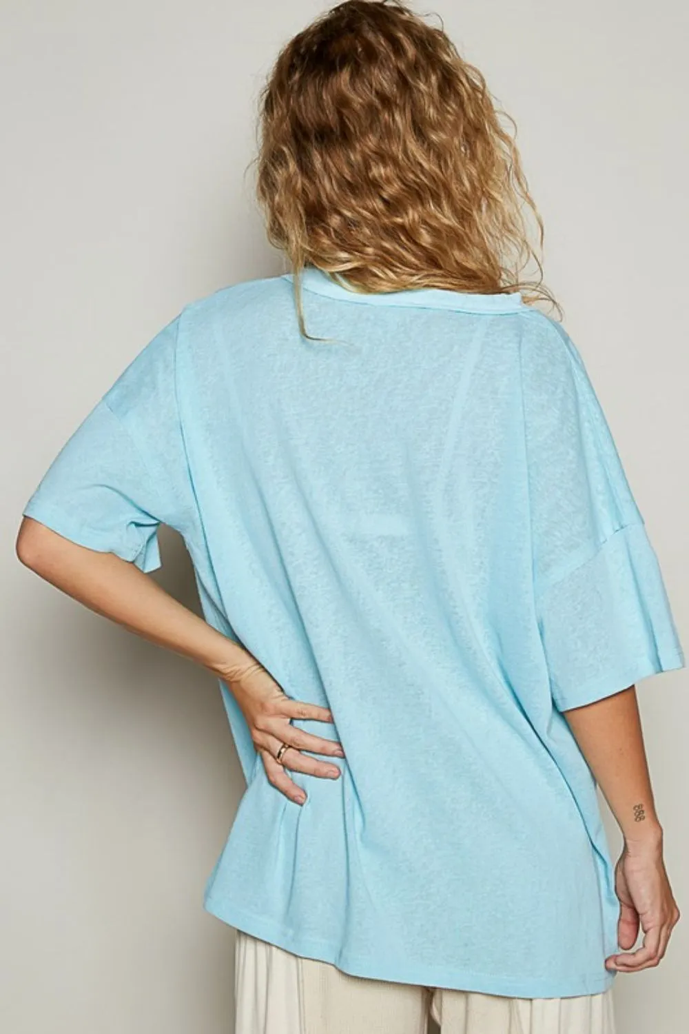 POL V-Neck Half Sleeve T-Shirt- Light Blue