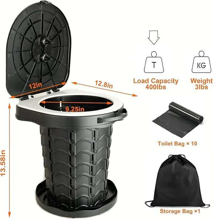 Portable Toilet, Boreeman Camp Toilet, Foldable and Height Adjustable, Load Capacity 400lbs, with Carrying Handle, Luggable Loo Portable Toilet, Perfect as Camping Toilet, Travel Toilet, Car Toilet