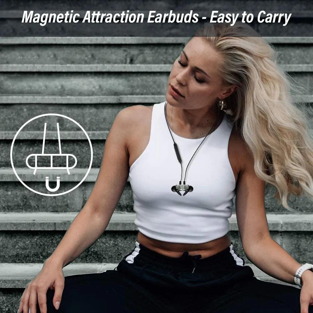 pTron Avento Plus Bluetooth 5.0 Magnetic Stereo Headphones for All Smartphones - (Grey/Black)