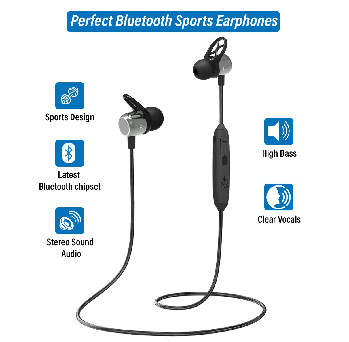 pTron Avento Plus Bluetooth 5.0 Magnetic Stereo Headphones for All Smartphones - (Grey/Black)