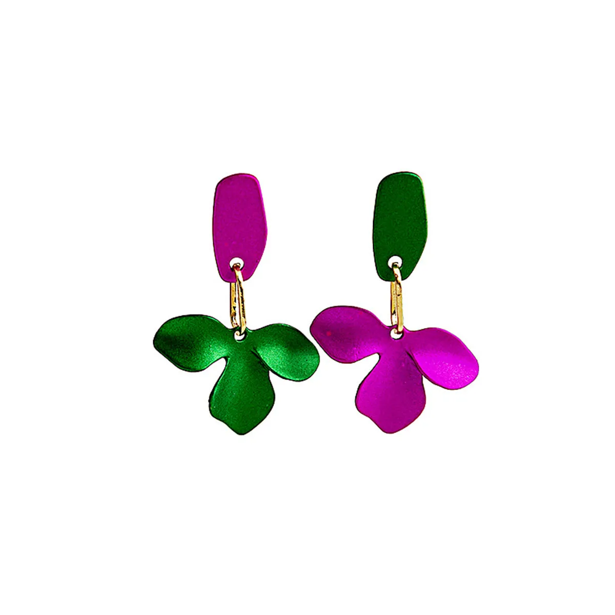 Purple & Green Enamel Petals Drop Earrings
