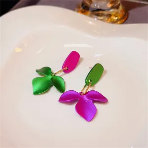 Purple & Green Enamel Petals Drop Earrings