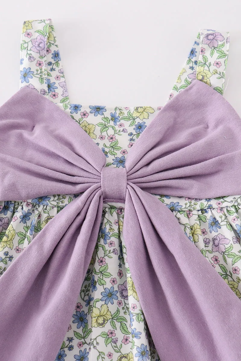 Purple Bow Floral Girl Dress