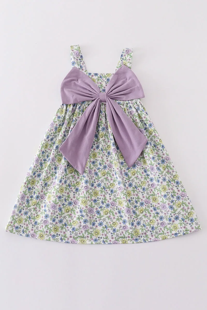 Purple Bow Floral Girl Dress