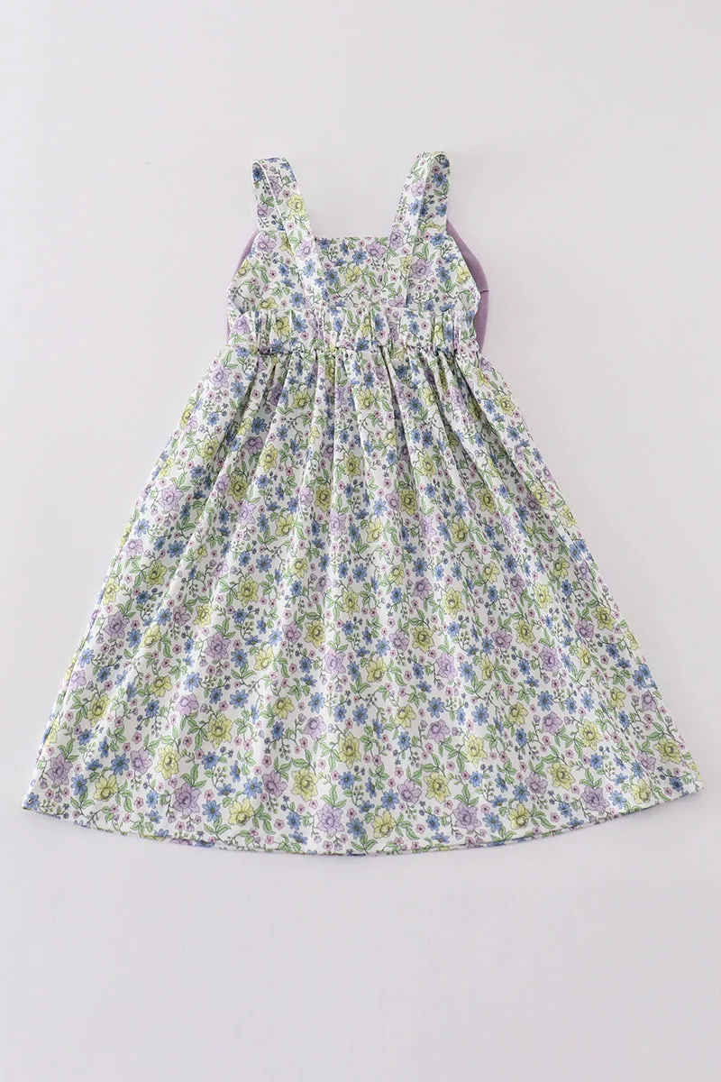 Purple Bow Floral Girl Dress