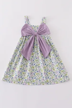 Purple Bow Floral Girl Dress