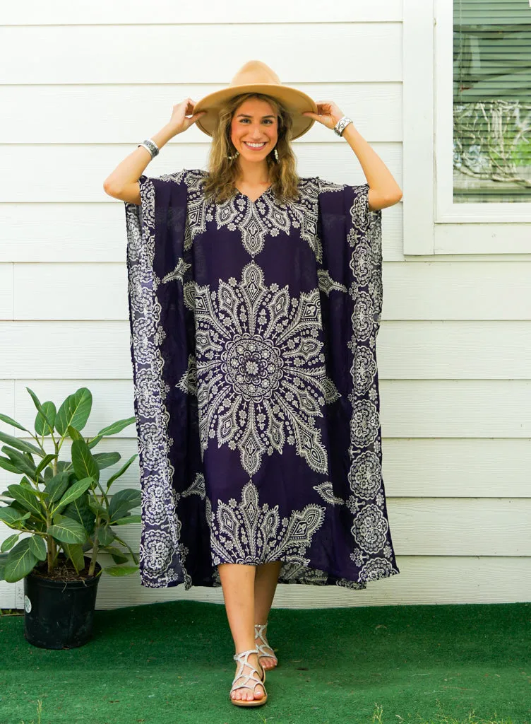 Purple Butterfly Mandala Kimono Kaftan Dress