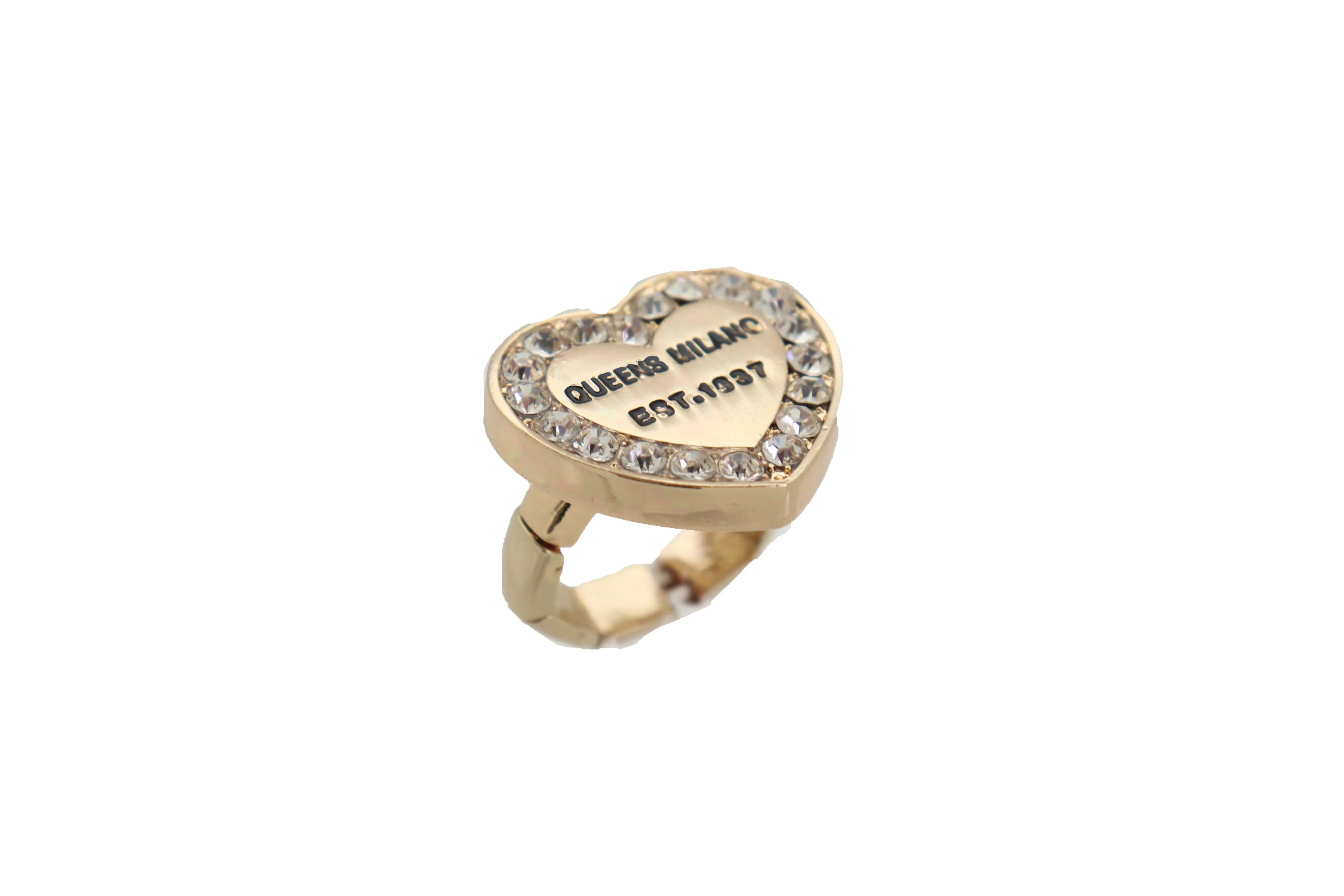Queens Milano est. 1837 Rhinestone Outlined Gold Heart Ring