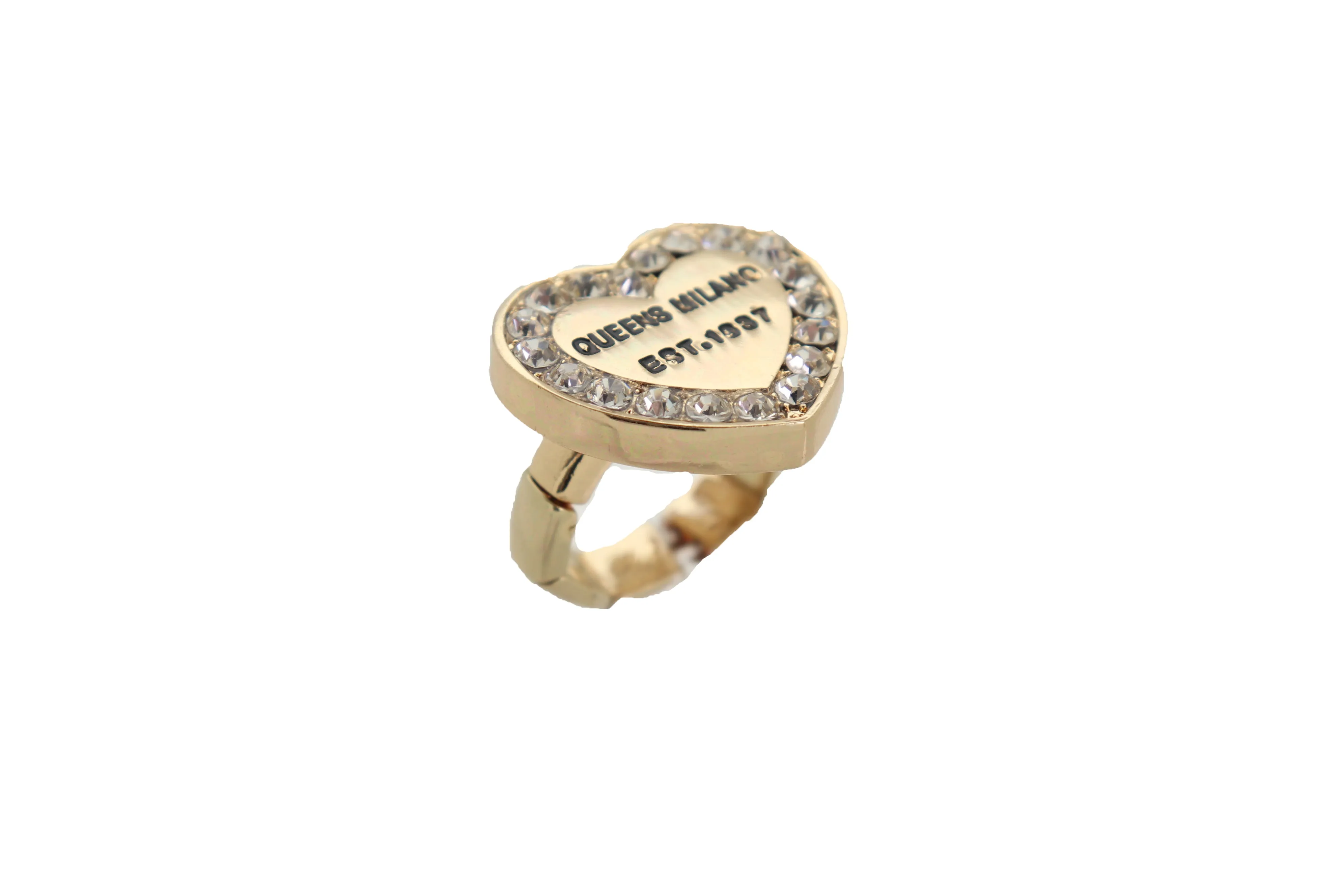 Queens Milano est. 1837 Rhinestone Outlined Gold Heart Ring