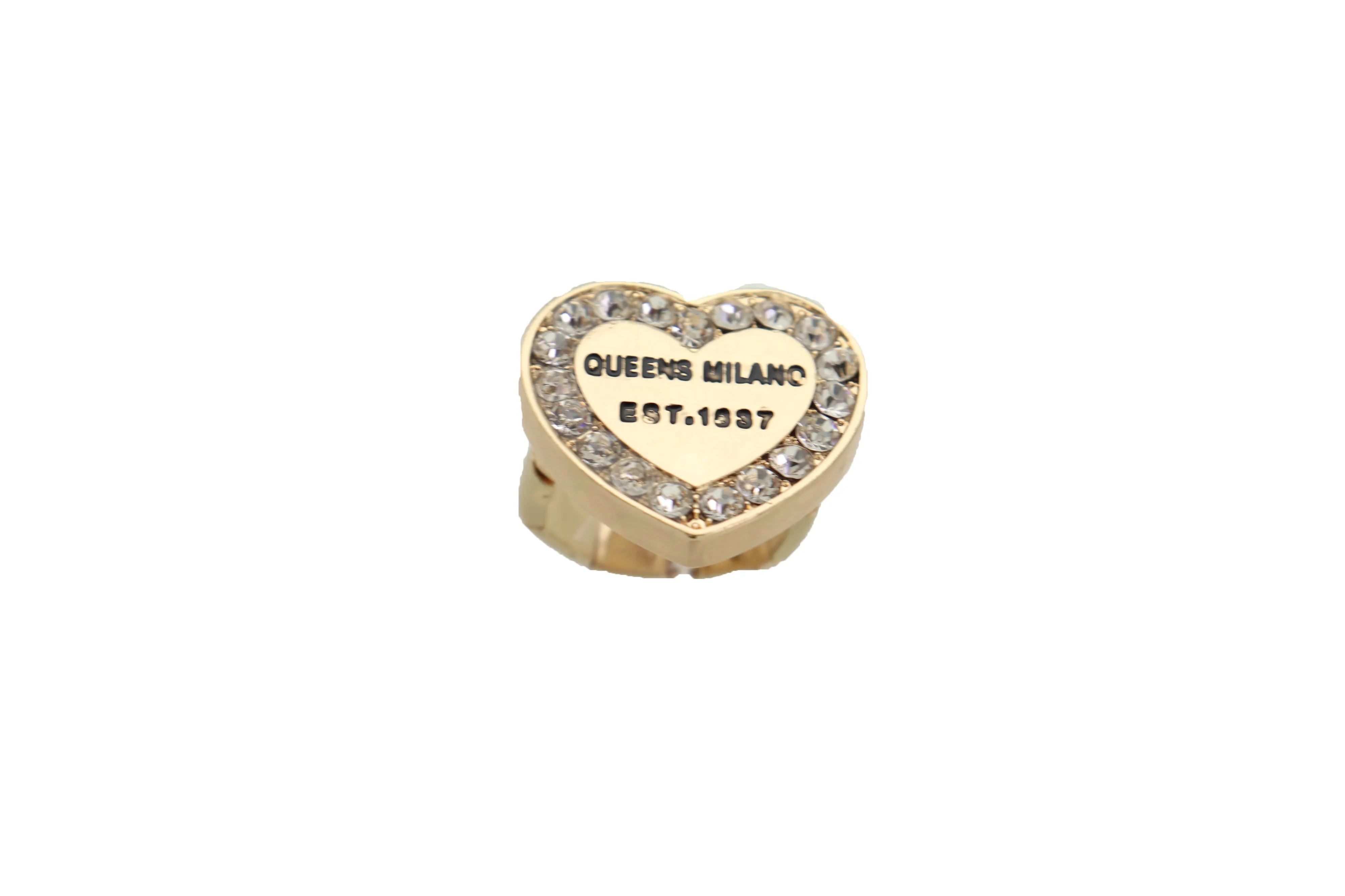 Queens Milano est. 1837 Rhinestone Outlined Gold Heart Ring