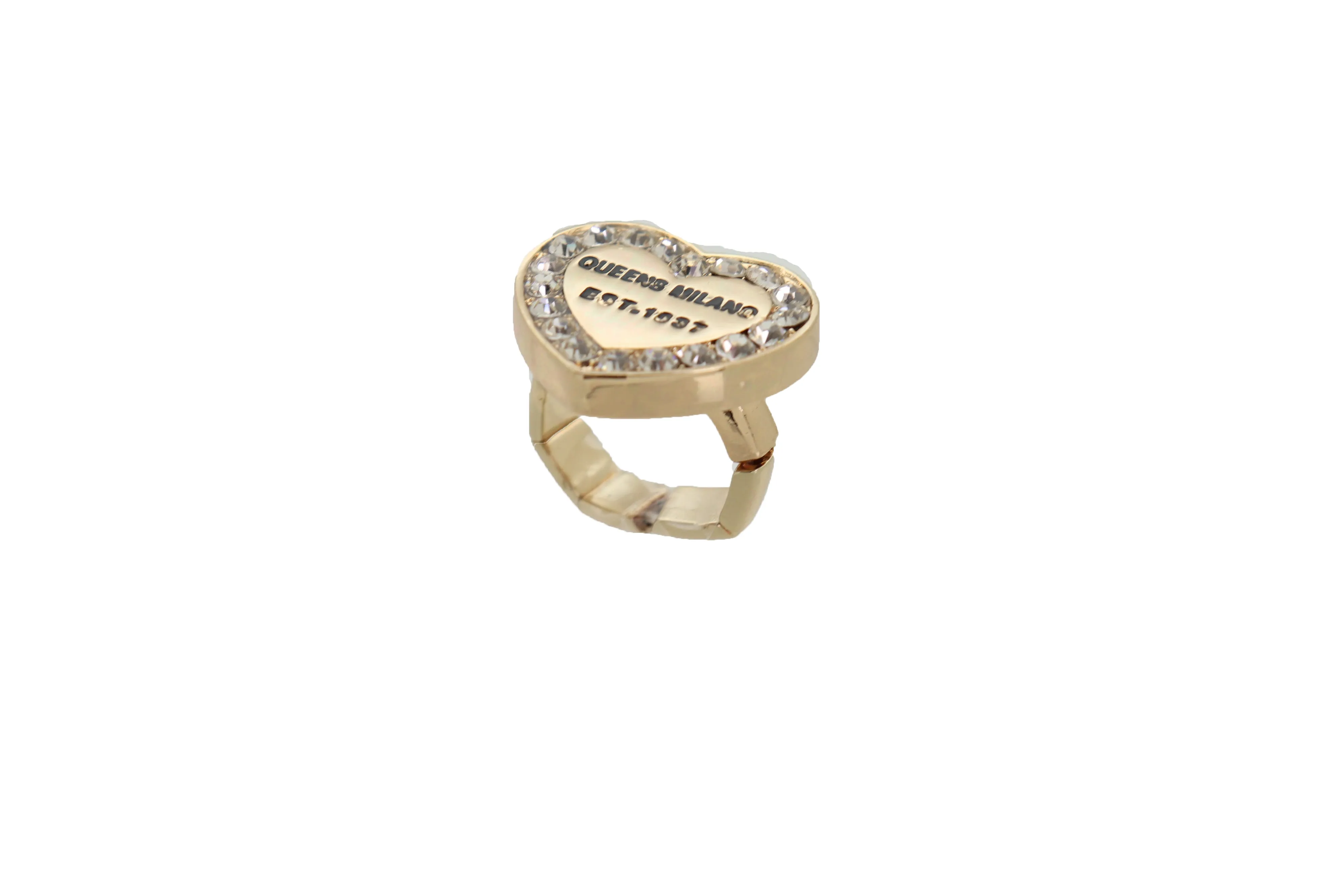 Queens Milano est. 1837 Rhinestone Outlined Gold Heart Ring