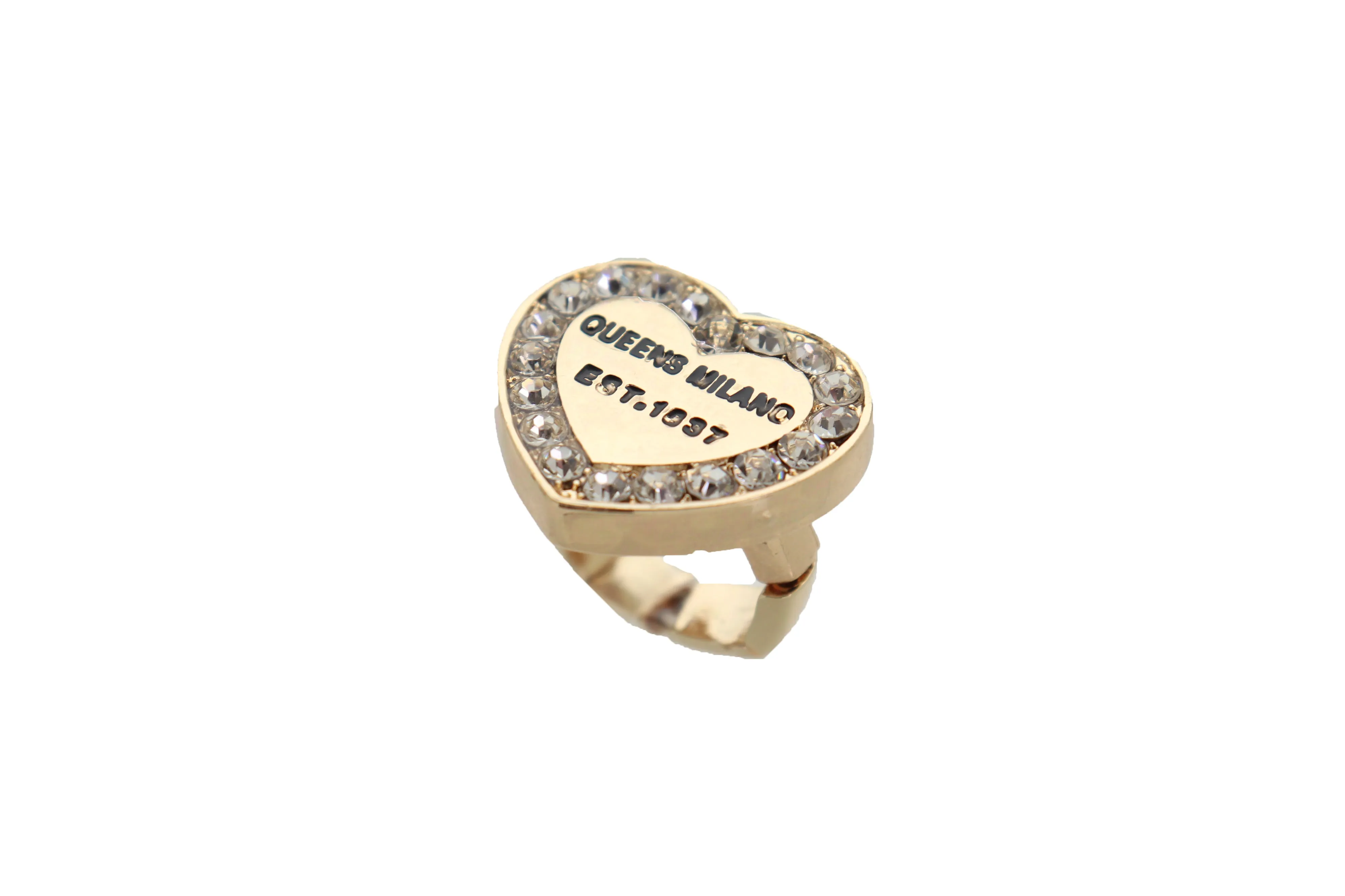 Queens Milano est. 1837 Rhinestone Outlined Gold Heart Ring