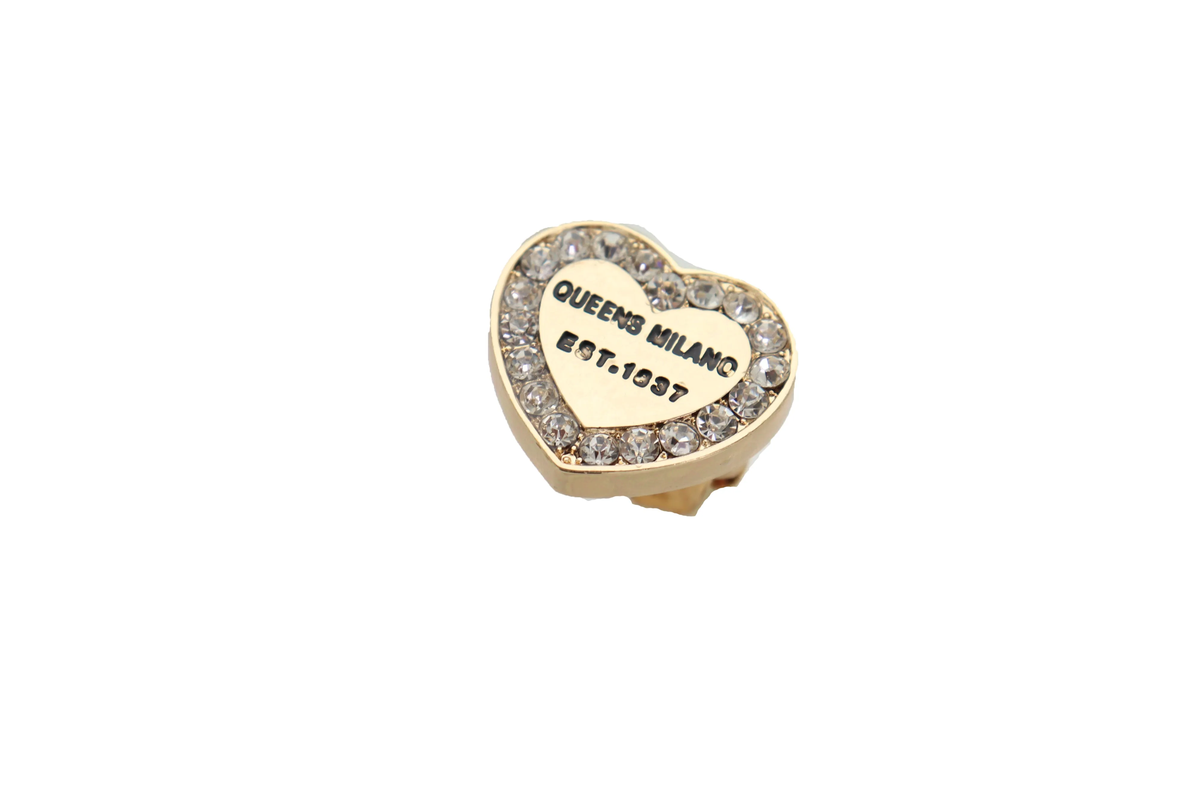 Queens Milano est. 1837 Rhinestone Outlined Gold Heart Ring