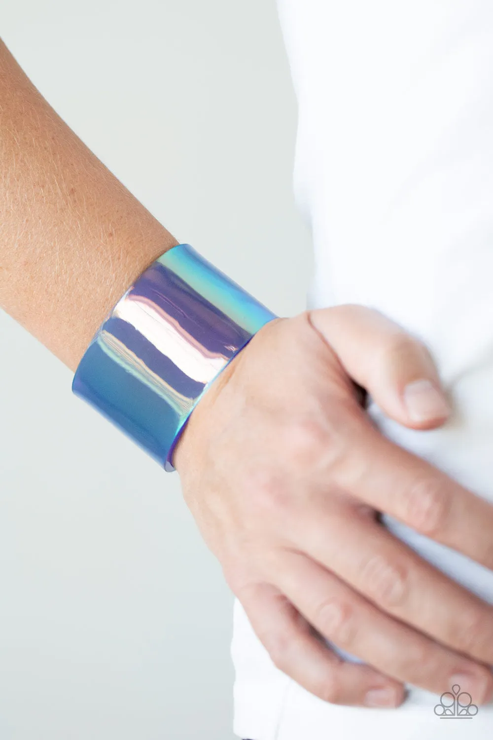"Holographic Aura" Blue Acrylic Holographic Shimmer Cuff Bracelet