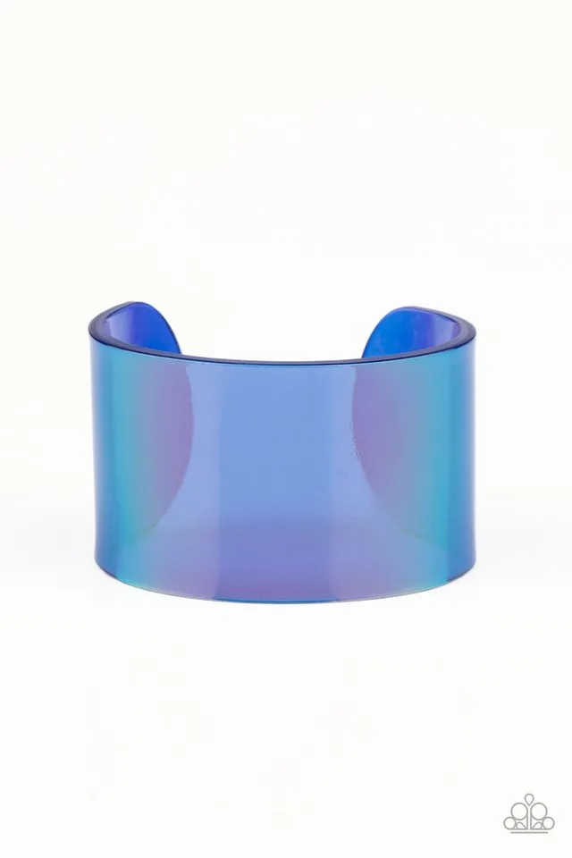 "Holographic Aura" Blue Acrylic Holographic Shimmer Cuff Bracelet