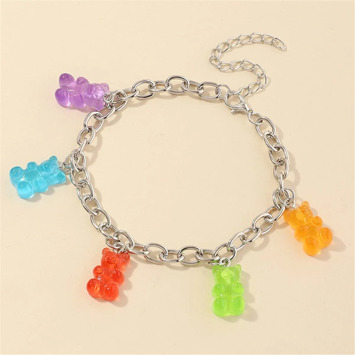 Rainbow Resin & Silver Plated Bear Station Anklet