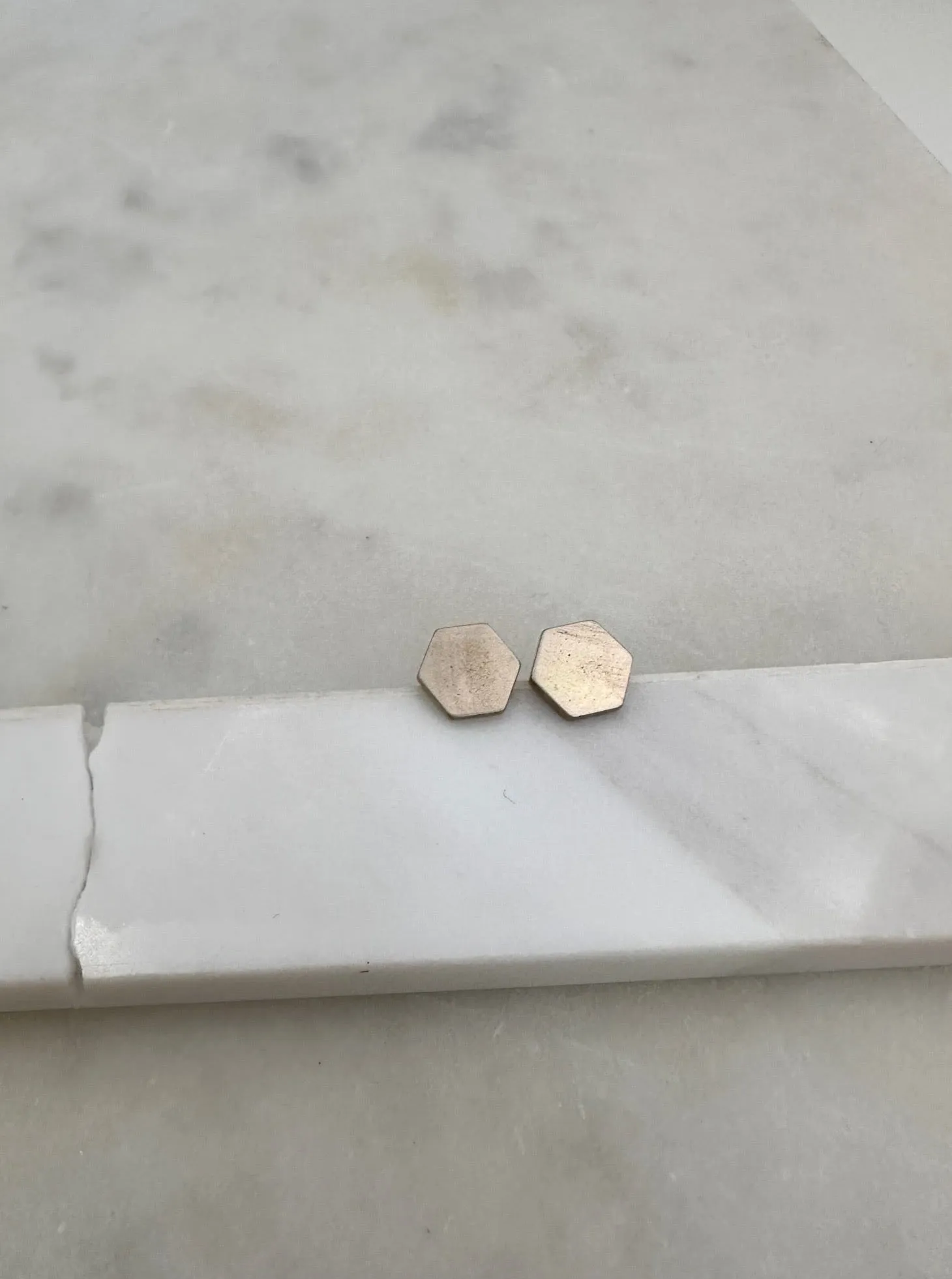 Raw Brass Hex Stud Earrings