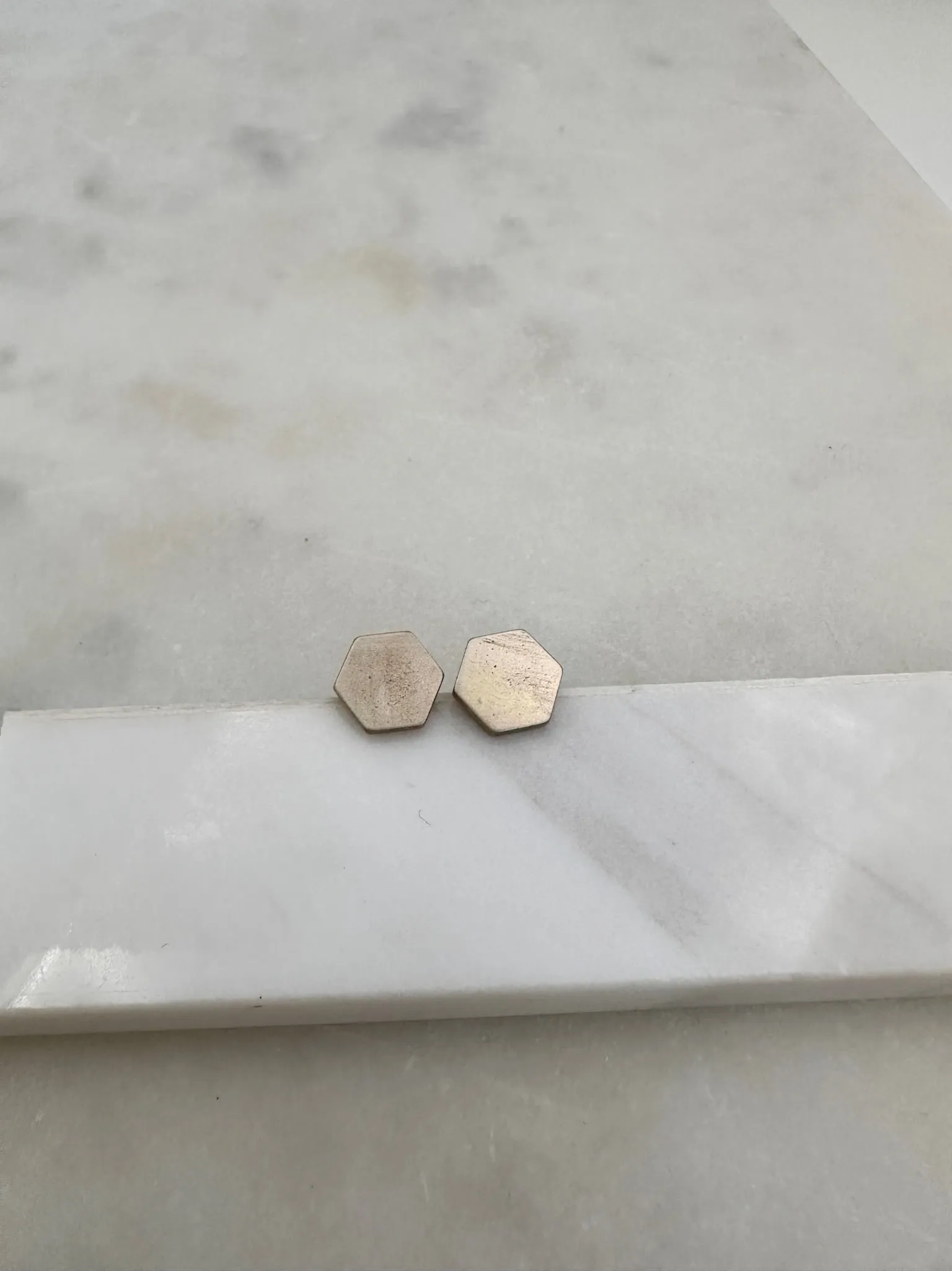 Raw Brass Hex Stud Earrings
