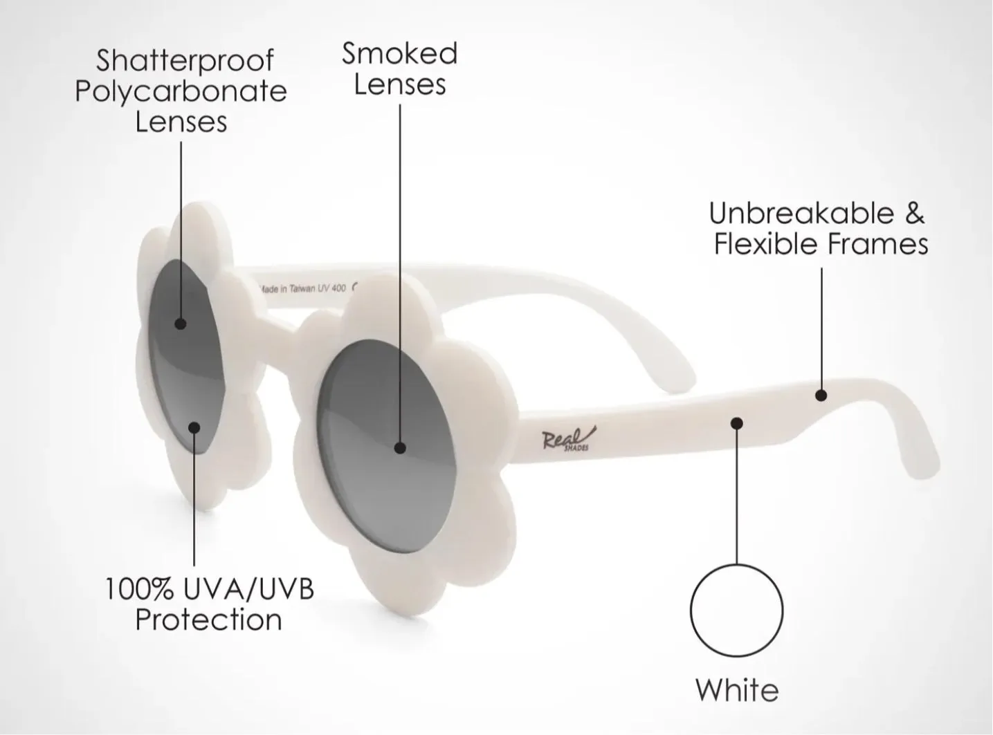 Real Shades “Bloom” Sunglasses in White : Size Toddler 2 