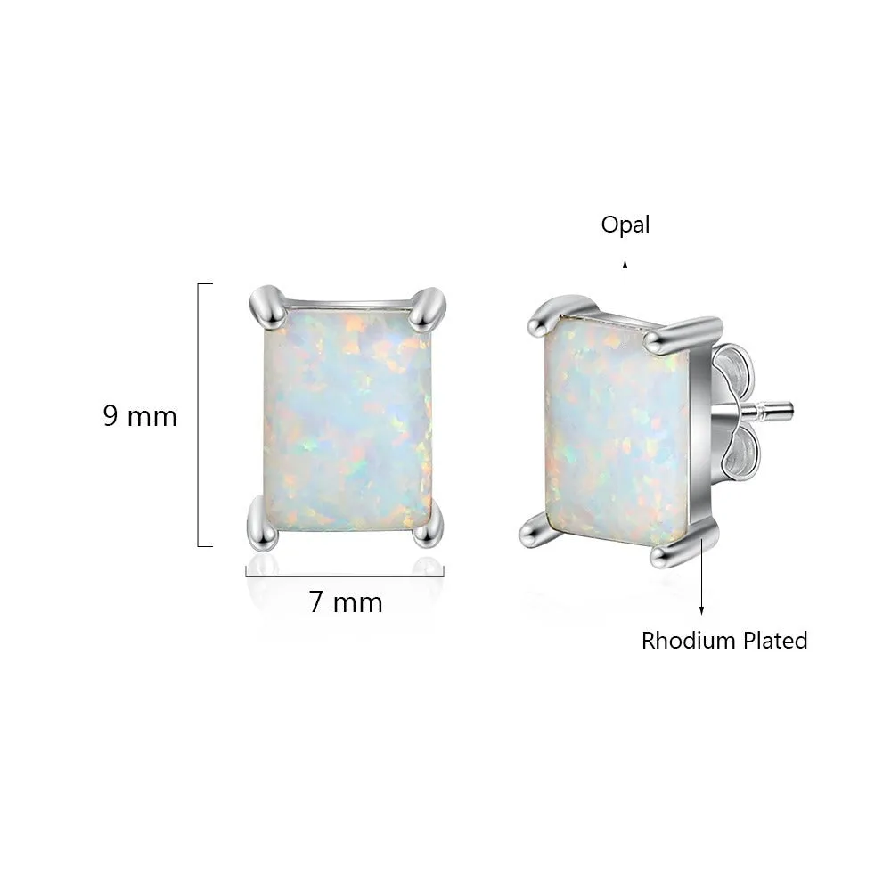 Rectangle Silver Color Stud Earrings For Women
