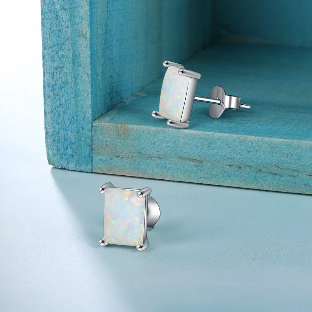Rectangle Silver Color Stud Earrings For Women