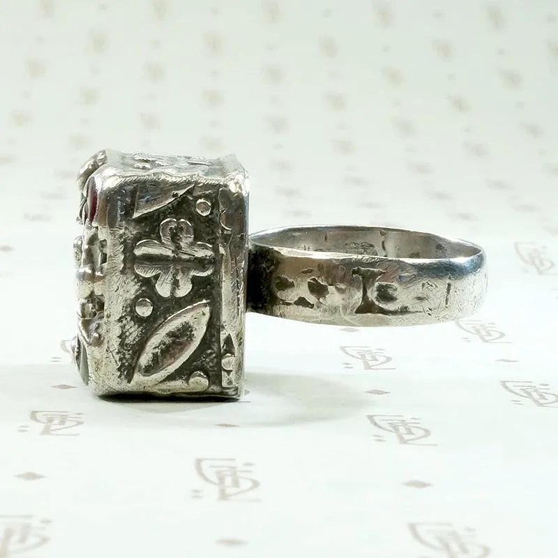 Red & Green Glass Statement Ring in Sterling Silver