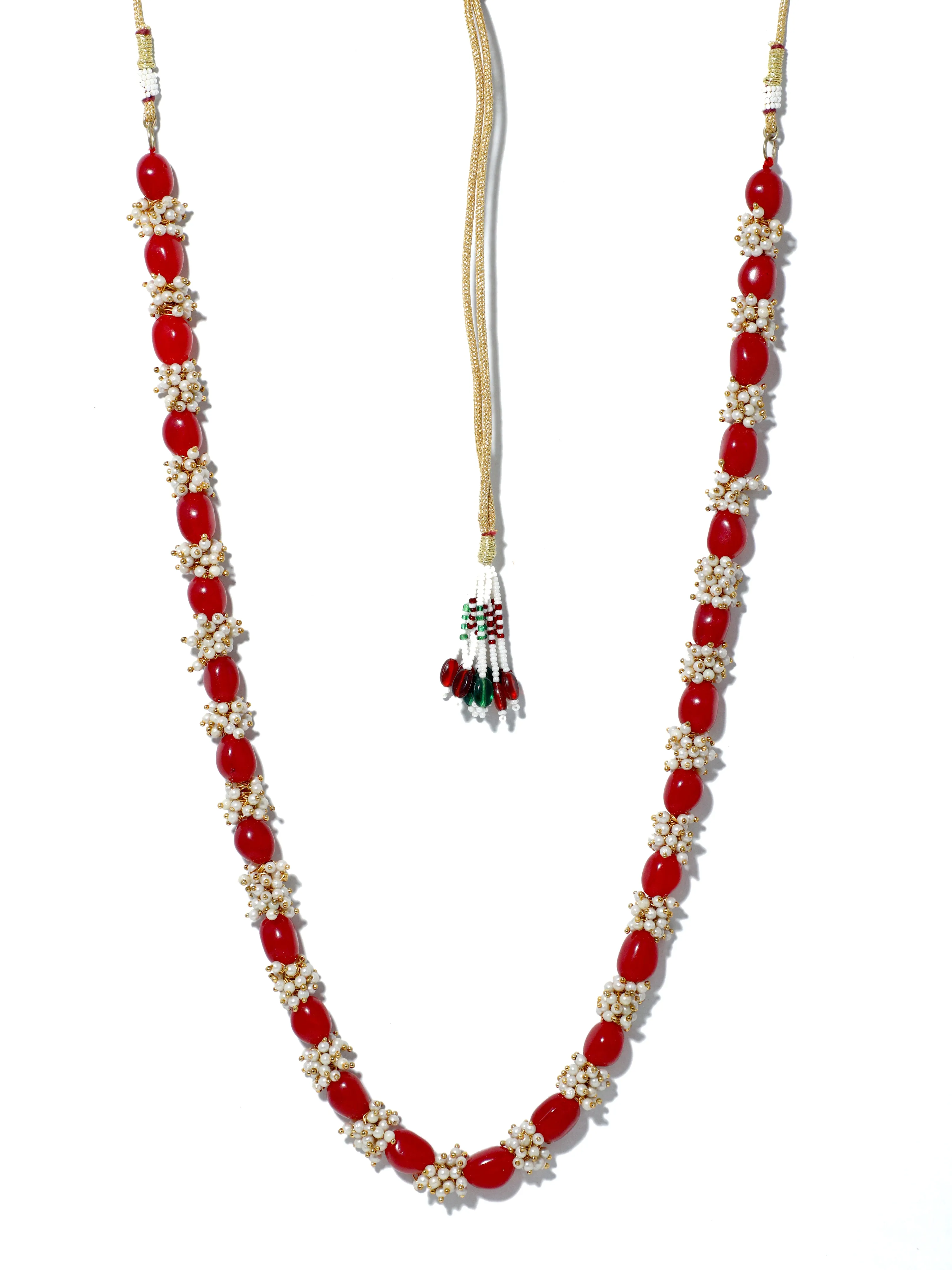 Red Beads Tassels Rani Haar Necklace Set