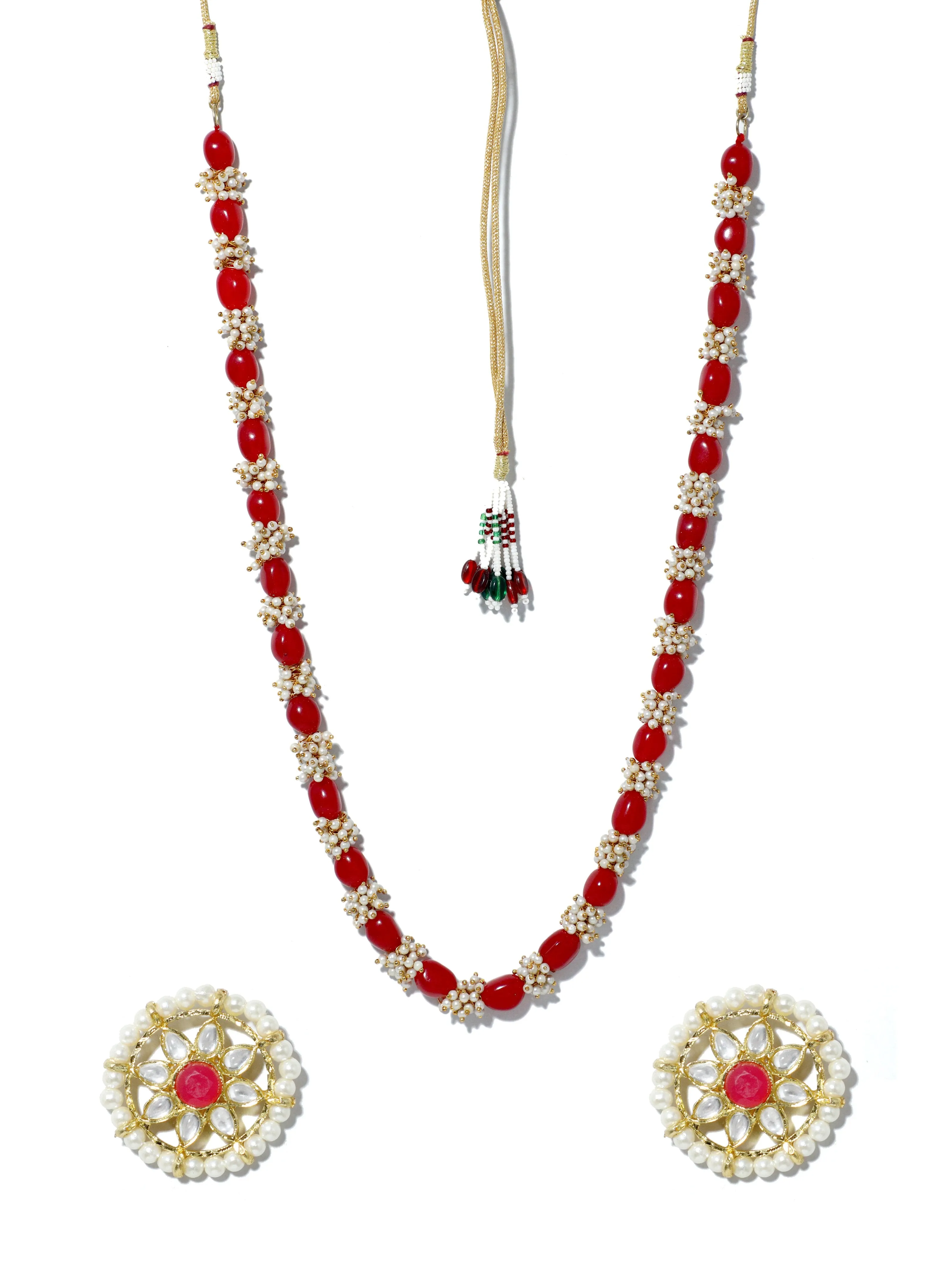 Red Beads Tassels Rani Haar Necklace Set