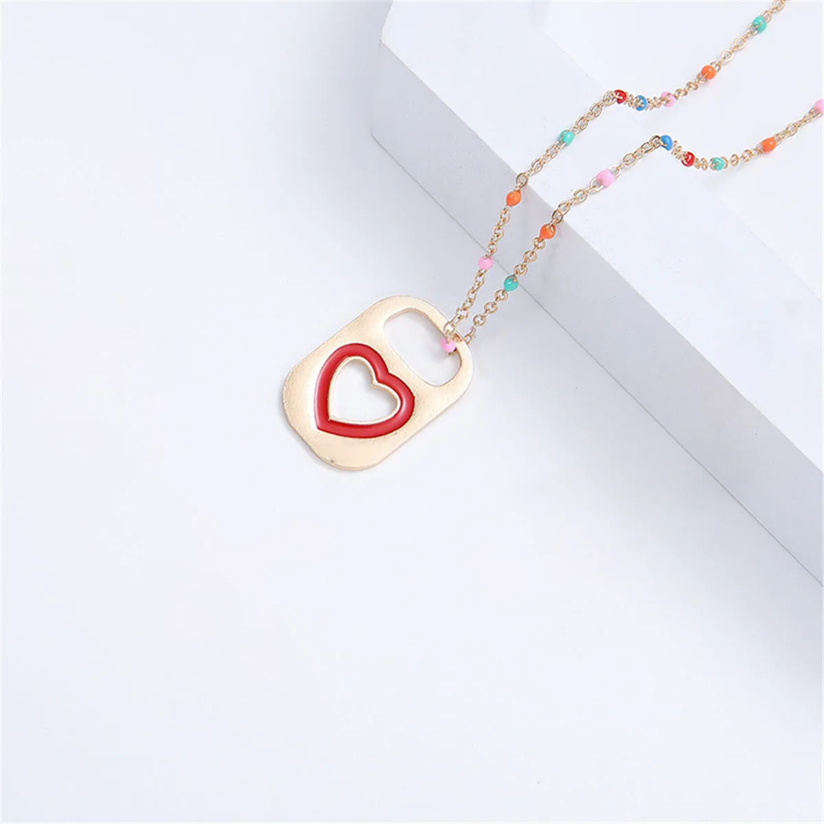Red Enamel & 18K Gold-Plated Heart Lock Pendant Necklace