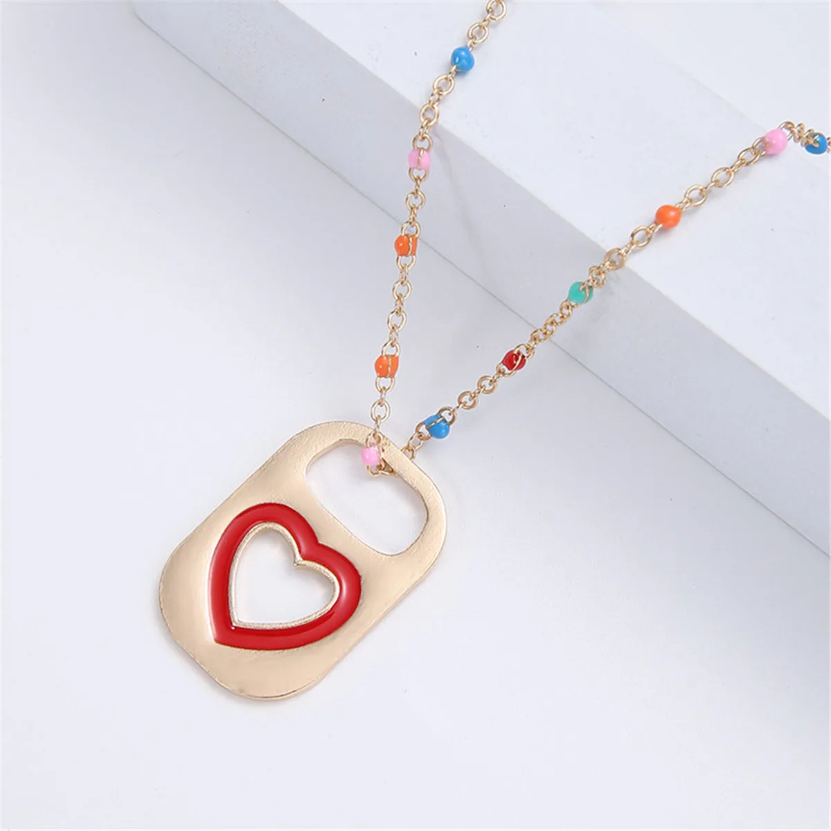 Red Enamel & 18K Gold-Plated Heart Lock Pendant Necklace