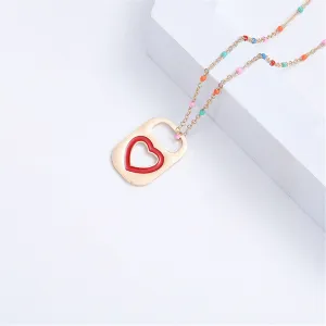 Red Enamel & 18K Gold-Plated Heart Lock Pendant Necklace