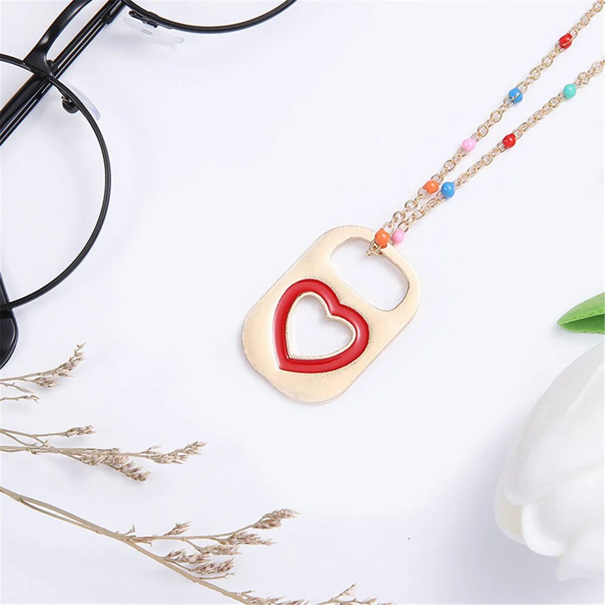 Red Enamel & 18K Gold-Plated Heart Lock Pendant Necklace