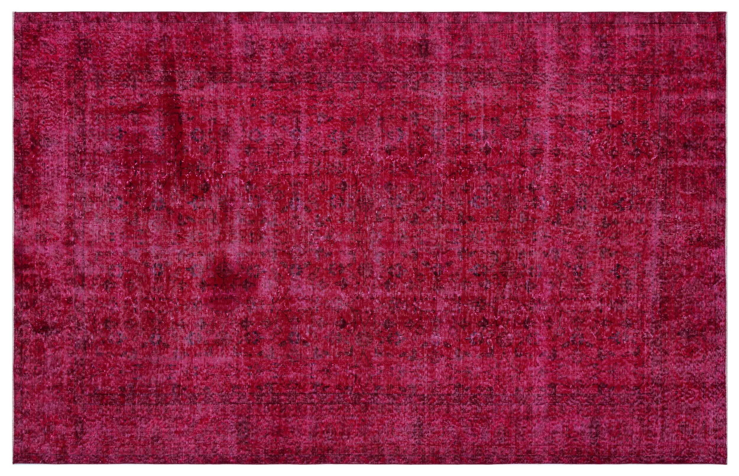 Red Over Dyed | Red Retro Carpet | Plain Rug | Turkish Rug | Vintage Rug | Hand Woven Rug | Wool Rug | Living Room Rug | 6'6'' x 10'2'' ft 197 x 310 cm