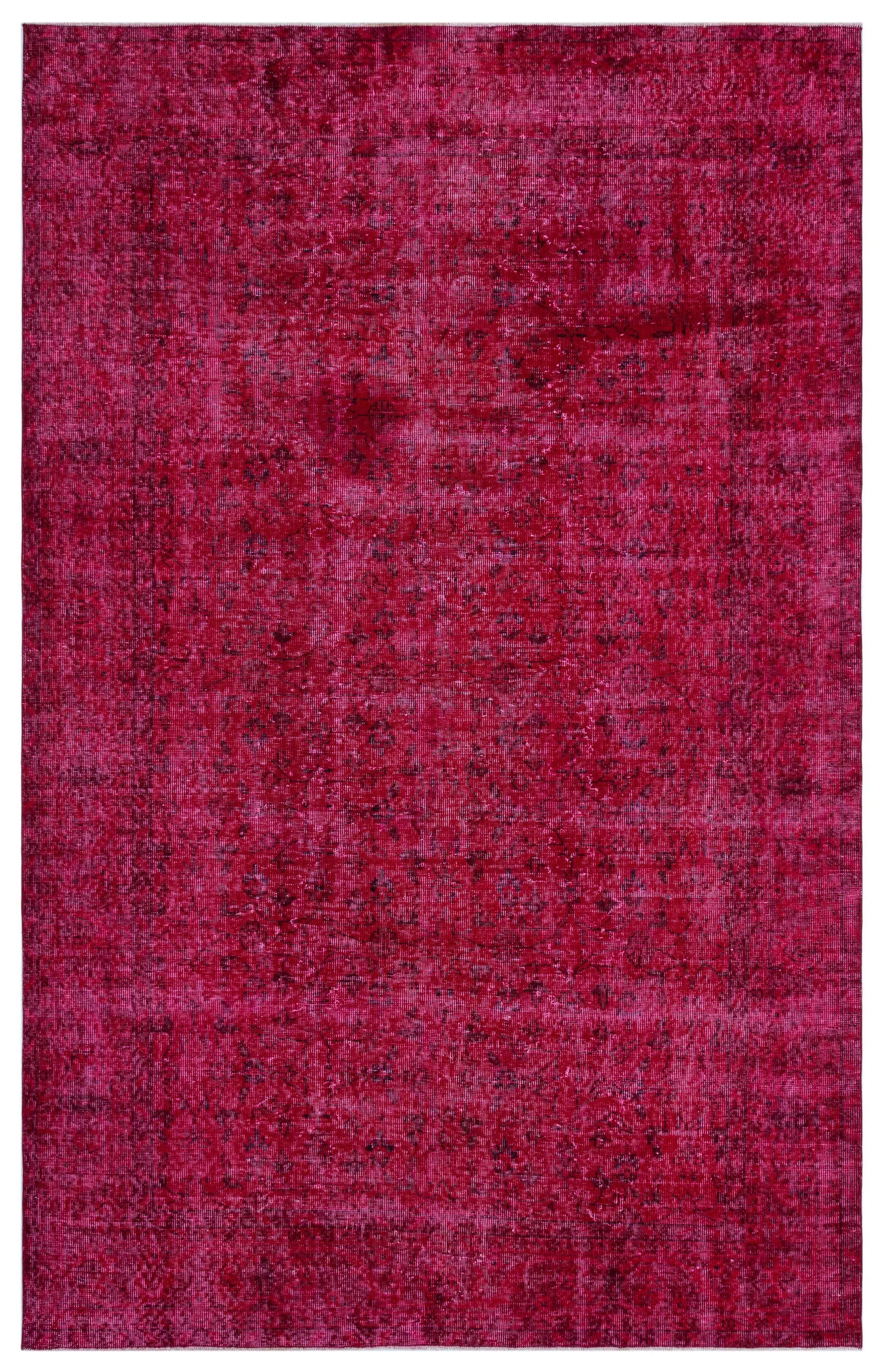 Red Over Dyed | Red Retro Carpet | Plain Rug | Turkish Rug | Vintage Rug | Hand Woven Rug | Wool Rug | Living Room Rug | 6'6'' x 10'2'' ft 197 x 310 cm