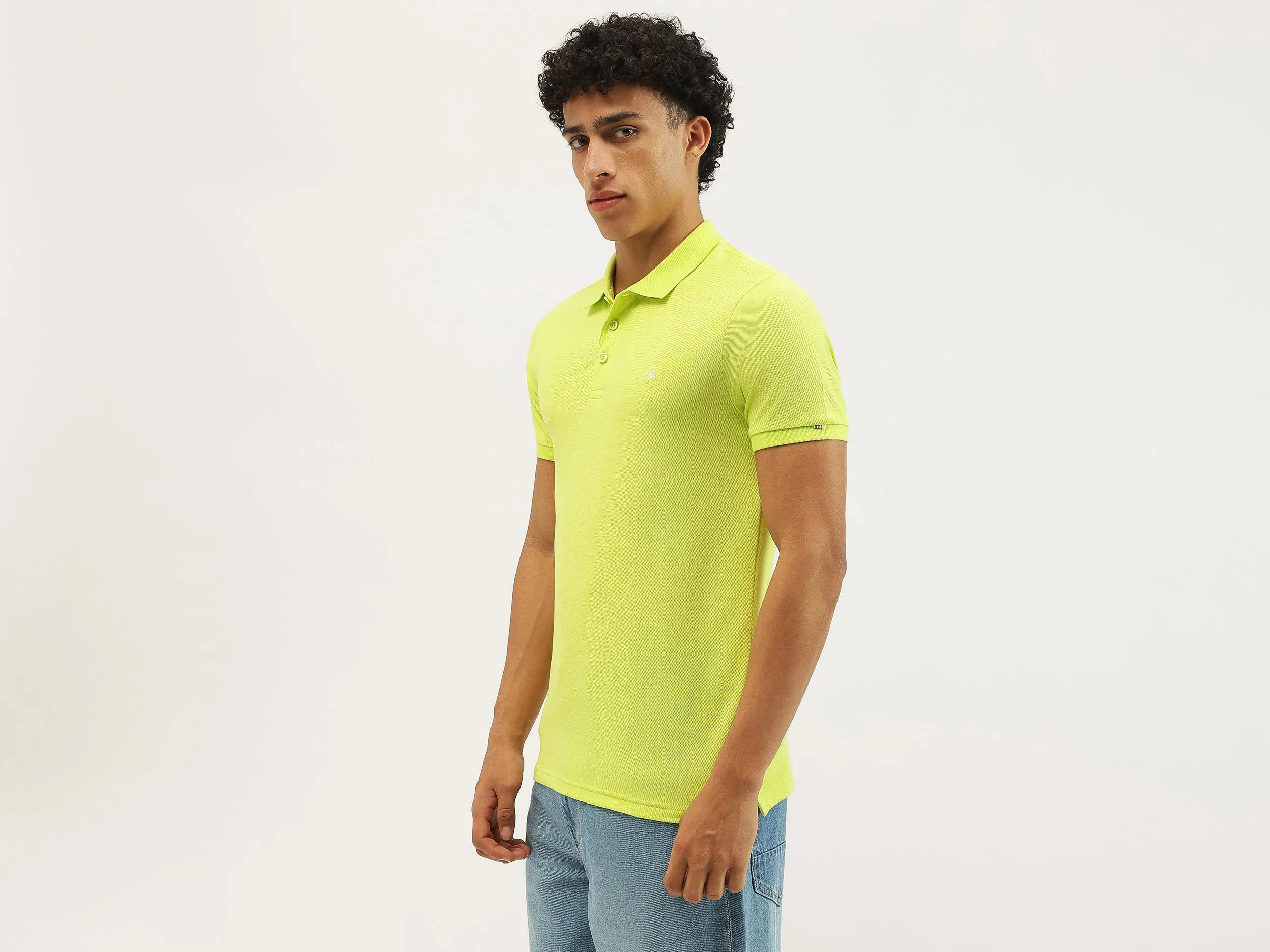 Regular Fit Polo Neck Textured T-shirt