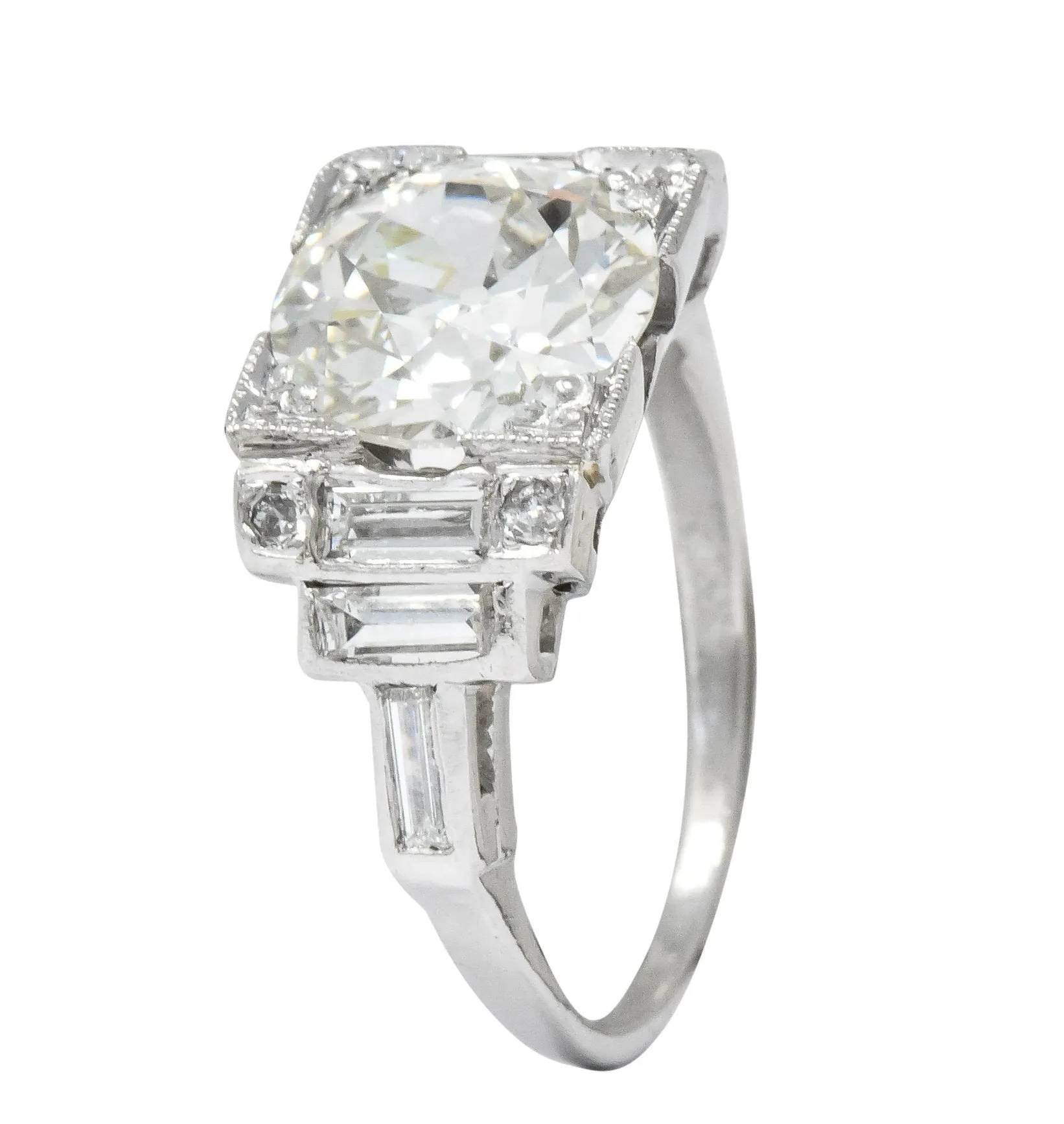 Retro 1940's 3.29 CTW Old European Diamond Platinum Engagement Ring GIA