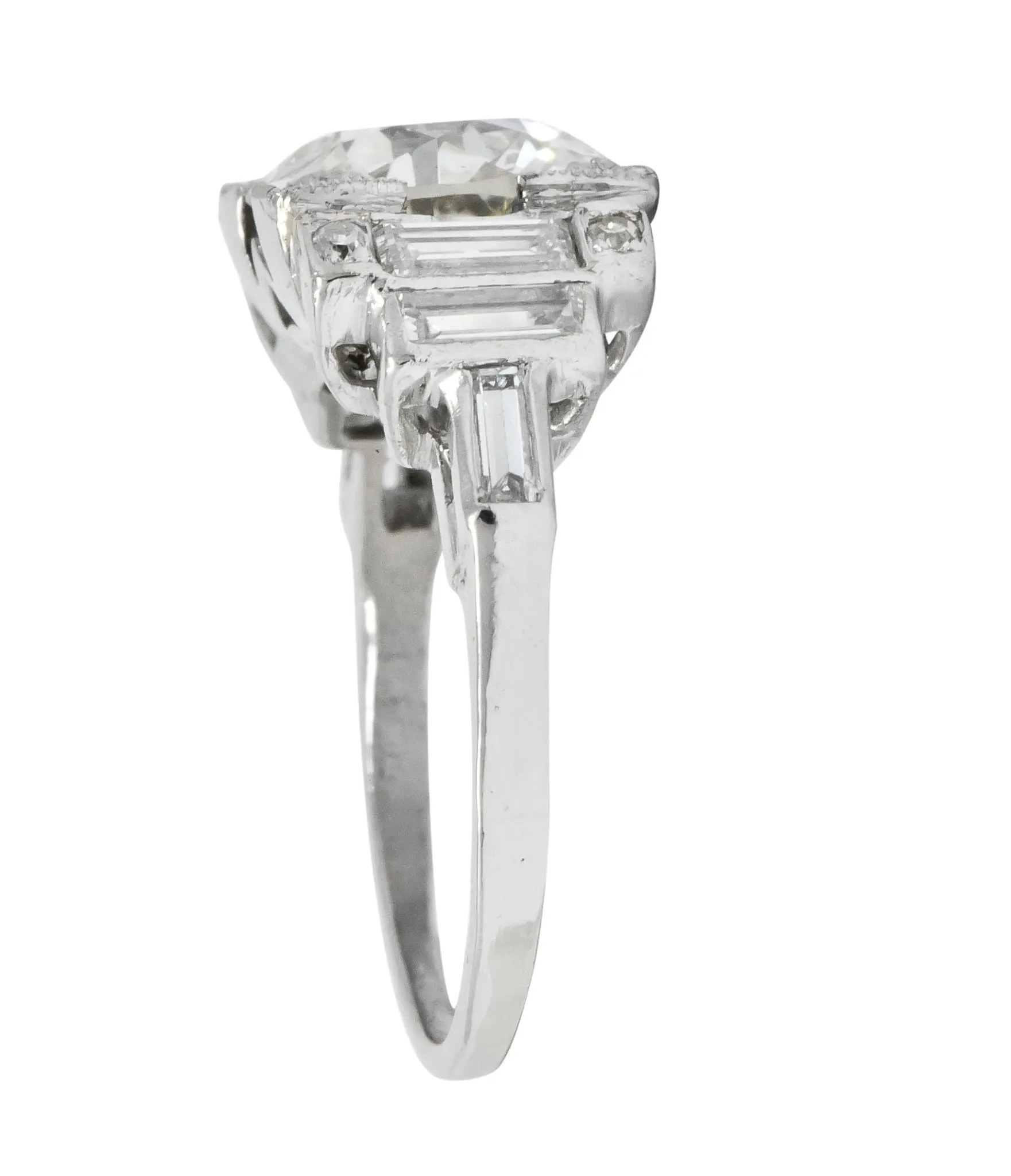 Retro 1940's 3.29 CTW Old European Diamond Platinum Engagement Ring GIA
