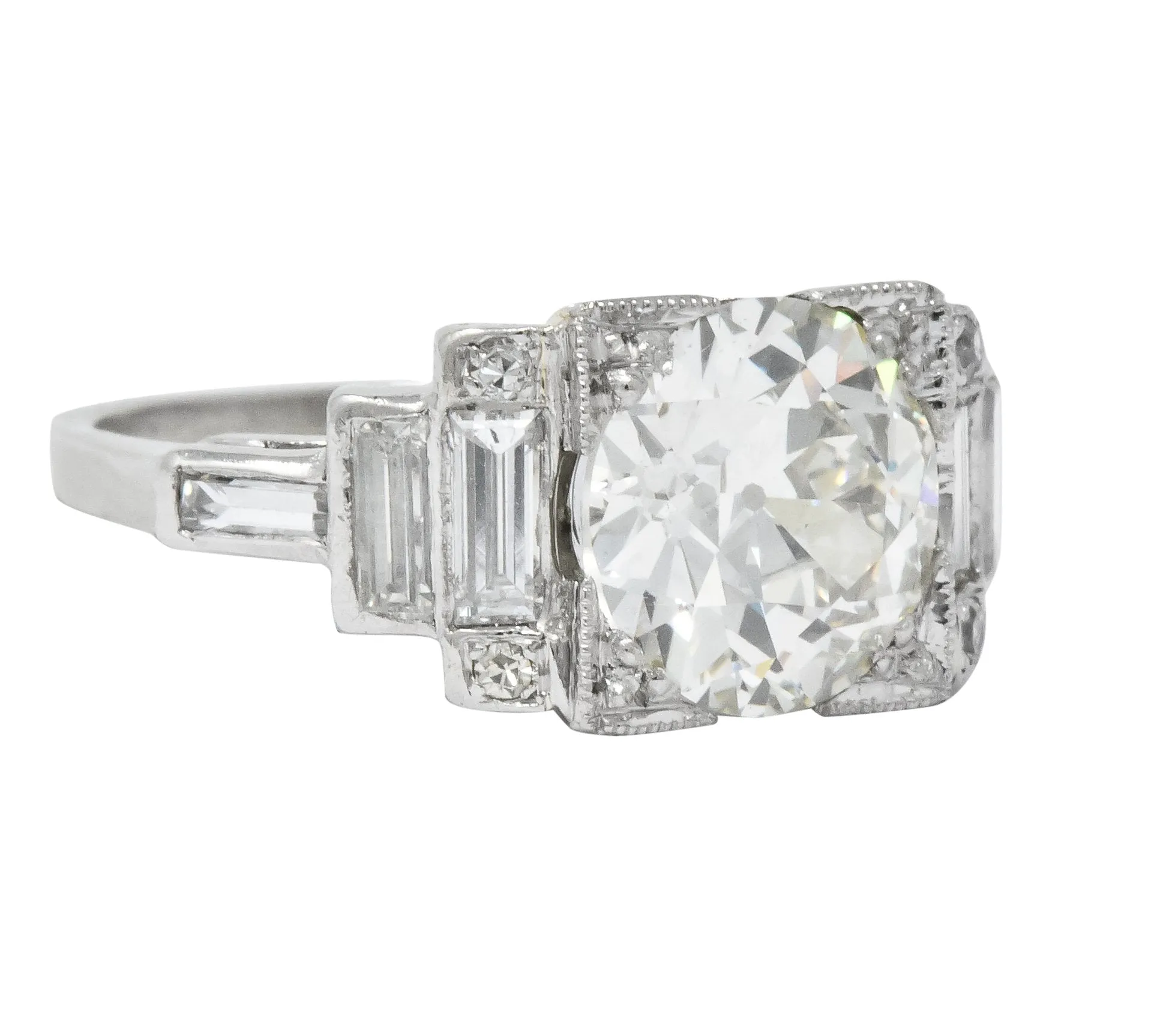 Retro 1940's 3.29 CTW Old European Diamond Platinum Engagement Ring GIA