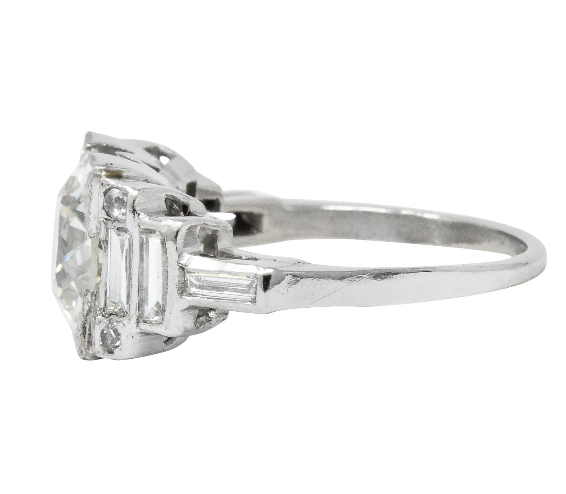 Retro 1940's 3.29 CTW Old European Diamond Platinum Engagement Ring GIA