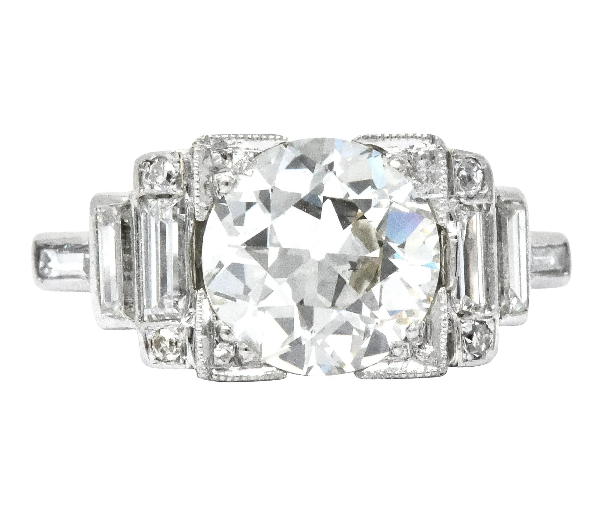 Retro 1940's 3.29 CTW Old European Diamond Platinum Engagement Ring GIA