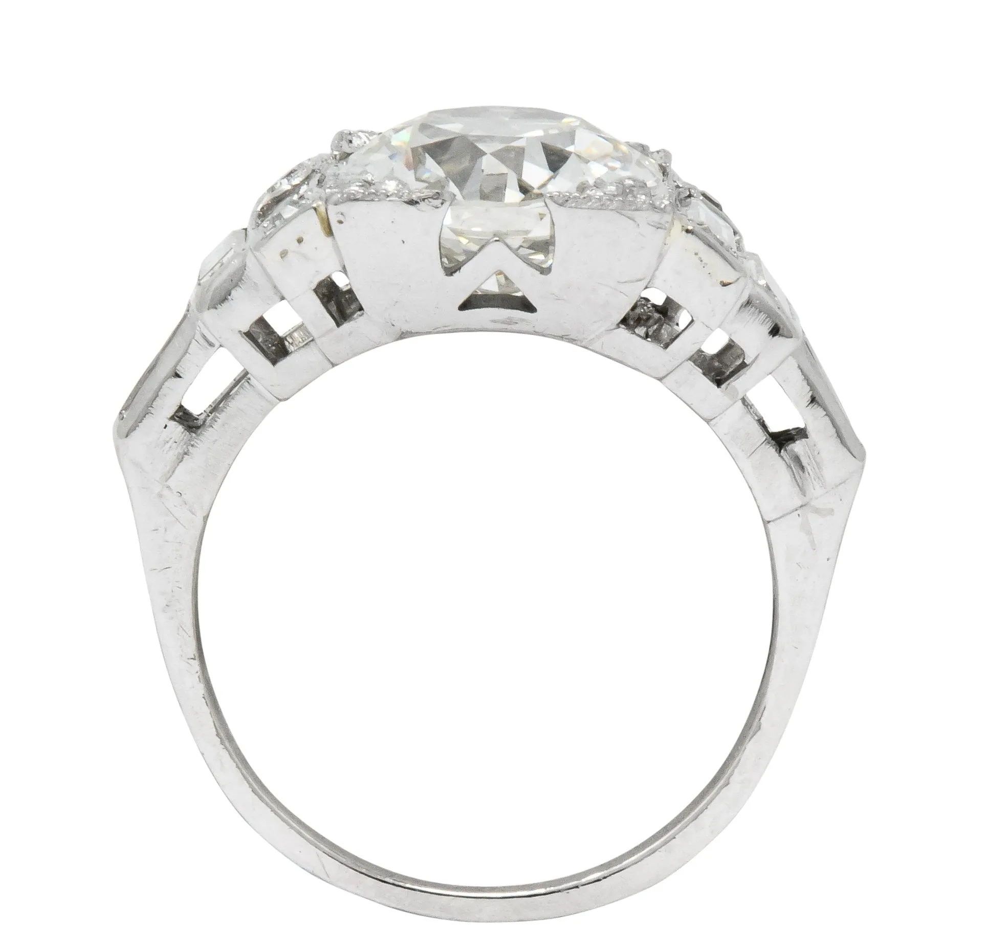 Retro 1940's 3.29 CTW Old European Diamond Platinum Engagement Ring GIA