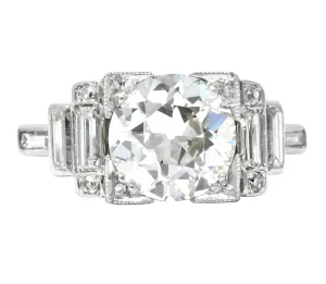 Retro 1940's 3.29 CTW Old European Diamond Platinum Engagement Ring GIA