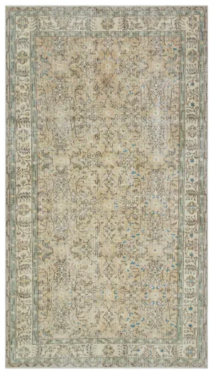 Retro Design Beige Over Dyed Vintage Rug 5'3'' x 9'5'' ft 159 x 288 cm