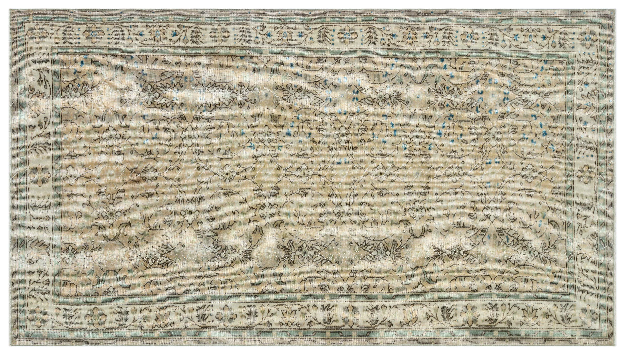 Retro Design Beige Over Dyed Vintage Rug 5'3'' x 9'5'' ft 159 x 288 cm