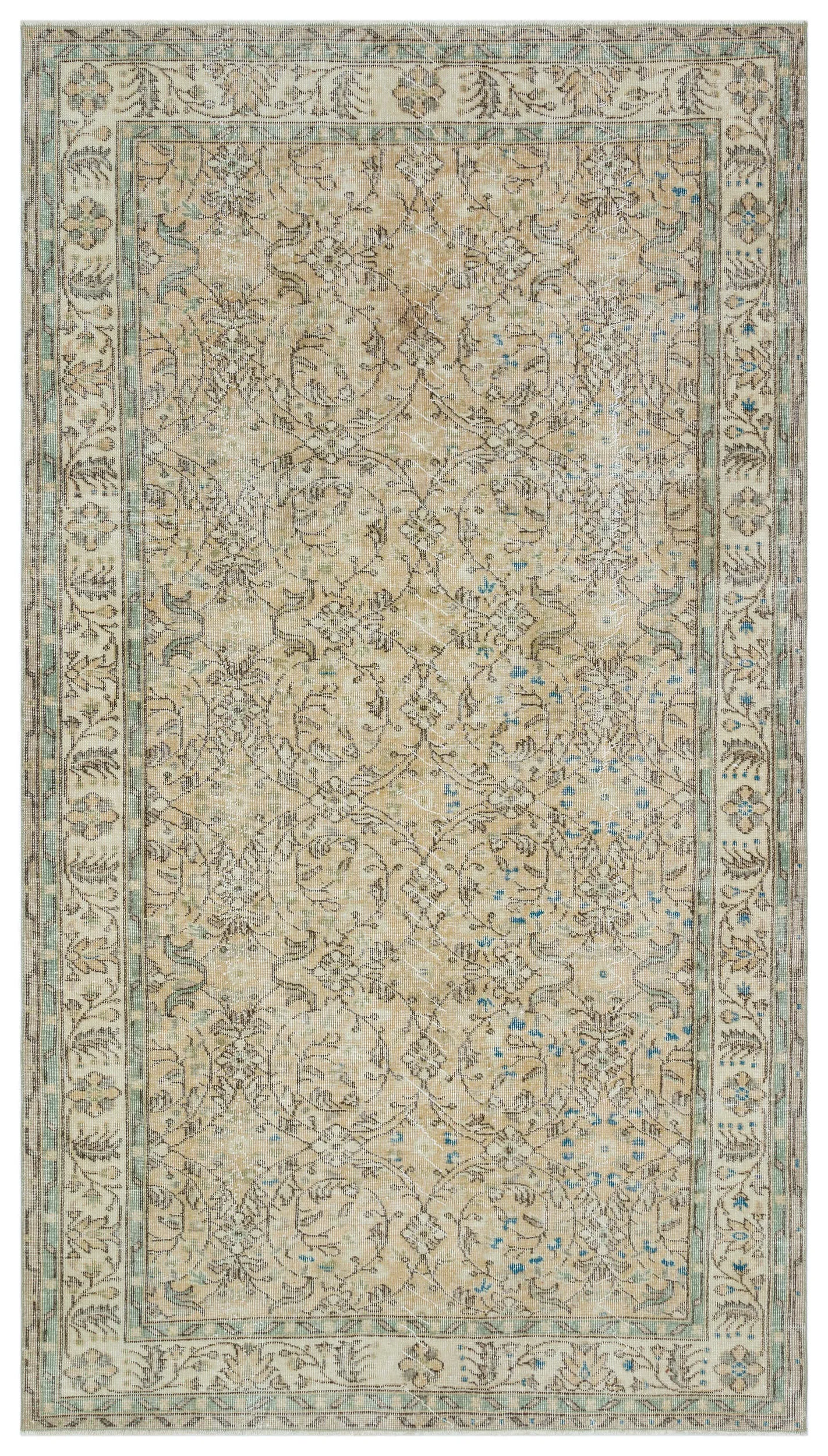 Retro Design Beige Over Dyed Vintage Rug 5'3'' x 9'5'' ft 159 x 288 cm