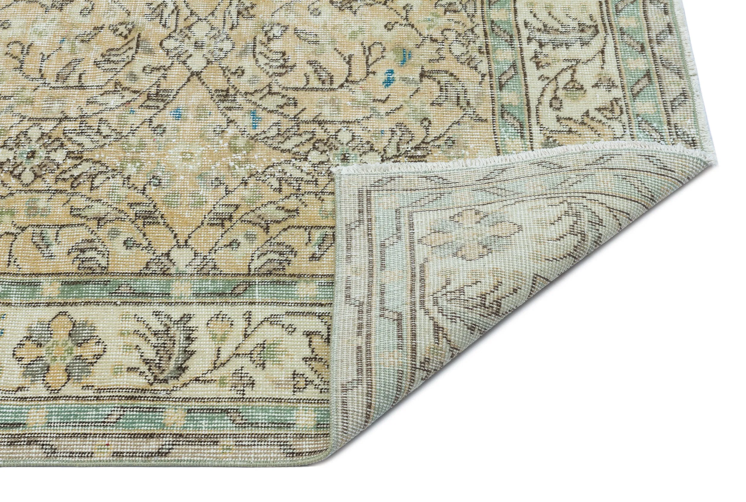Retro Design Beige Over Dyed Vintage Rug 5'3'' x 9'5'' ft 159 x 288 cm